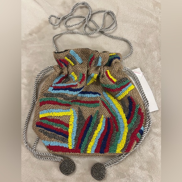 Indigo Moon Colorful Beaded and Jute Like Drawstring Crossbody - Picture 3 of 14